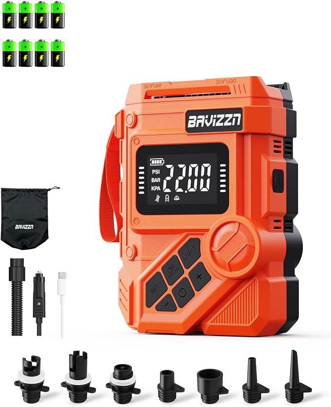 59.2Wh Rechargeable Paddle Board Pump, 22PSI Dual Stage Electric SUP Pump with Auto-Off LCD, 12V Car/Type-C Input, Battery Powered Inflator for Kayak Boat Inflatables