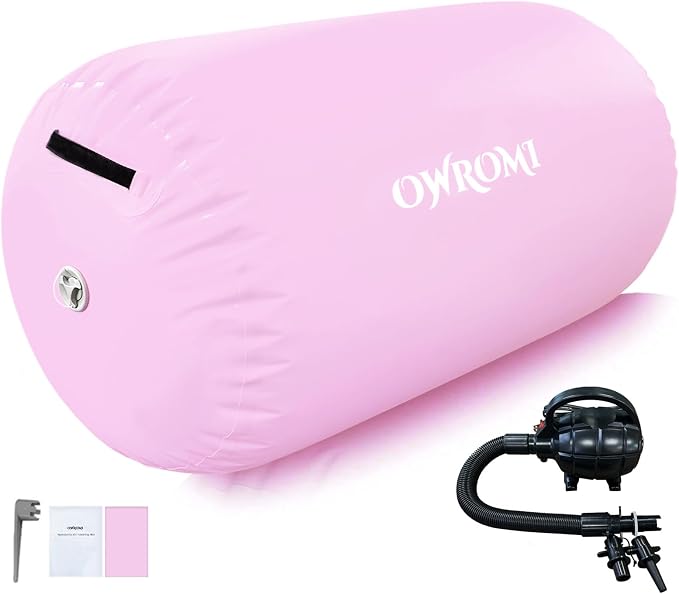 Inflatable Gymnastics Air Mat Tumble Track with Gymnastics Air Barrel - Inflatable Air Spot Tumbler Backbend Trainer Air Roller Tumbling Mat with Electric Pump