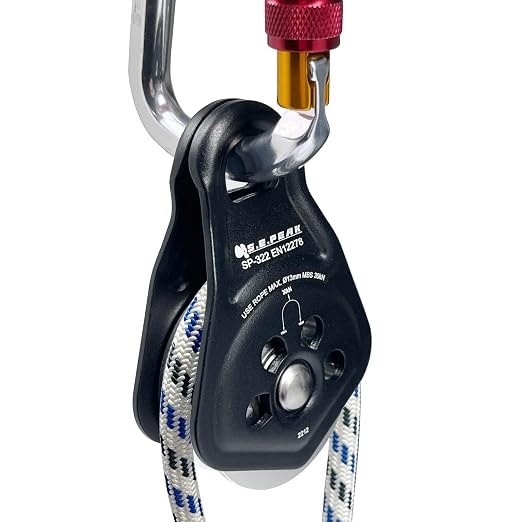 30kN Upgraded Rescue Single Pulley Sheave with Swing Plate,CE High Strength Pulley for Backyard Zipline, Climbing, Rock Rescue Lifting, Hauling, Fit Rope up to 13 mm/Holds Up to 6750lbs,Black