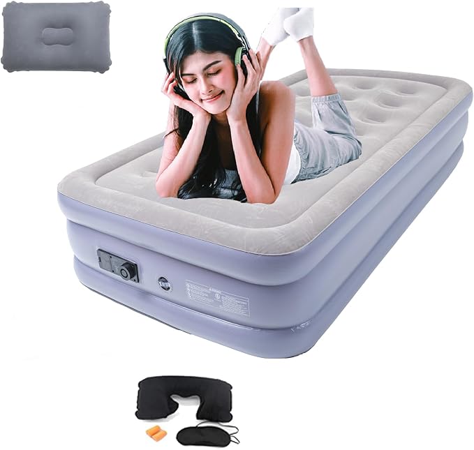 Onirii Twin Air Mattress Bed with Built in Pump | 16 Inches High Airbed Inflatable Mattress,Comfort Thickened Blow Up Air Bed,Travel Sleeping Pad for Guests Home (Twin Size)