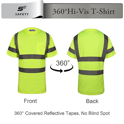 Hi Vis T Shirt Class 3 High Visibility Shirts for Men Safety Shirts with Reflective Strips and Pocket Breathable Construction Work Mesh Short Sleeve Yellow XL