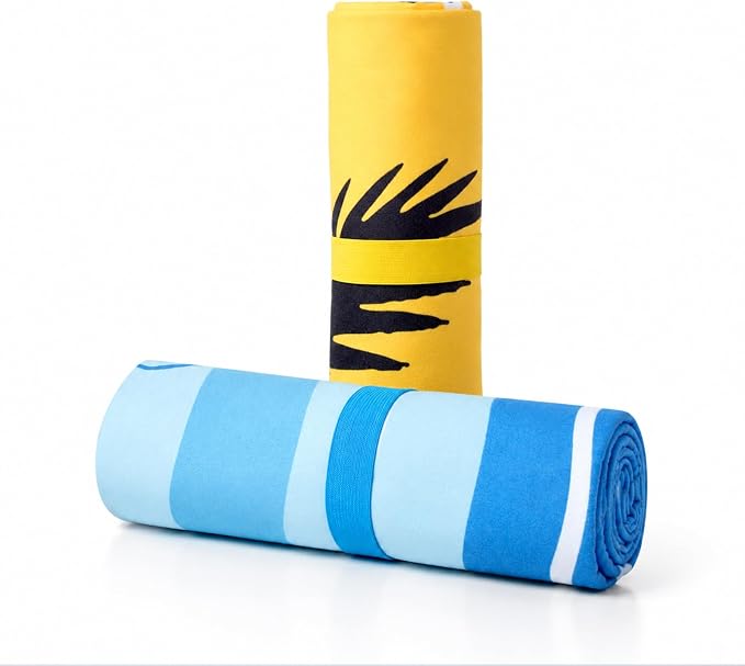 Eunzel 2 Pack Microfiber Beach Towel, Quick Dry Travel Towel Large Sand Free Towel for Beach, Camping, Swim Pool, Gym, Sports& Yoga 71"x32", Golden Coast/Azure Tide Set