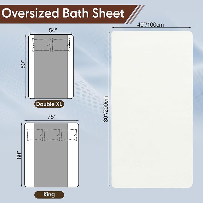 SmoothNovelty 2 Pack Bath Sheets 40 x 80 Inch Oversized Jumbo Extra Large Towels Quick Dry Coral Fleece Absorbent Soft Lightweight XL Shower Towels for Home Gym Travel Beach Spa Pool Hotel (White)