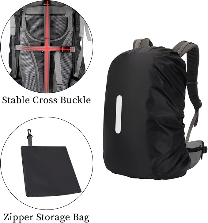 55-110L Waterproof Backpack Rain Cover, Ultralight Rucksack Rain Cover with Reflective Strip & Anti-Slip Cross Buckle Straps & Storage Pouch for Hiking Camping Outdoor Traveling