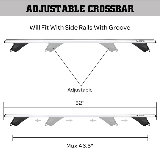 Aero Aluminum Universal Roof Rack Cross Bars, Existing Raised Side Rail with Gap -200 lbs Load Capacity (New 52 inches)