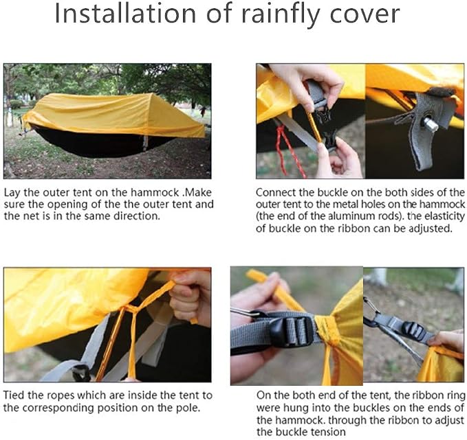 3 in 1 Hammock with Mosquito Net and Rain Fly Outdoor Hammocks Tents for Camping Backpacking Hiking (Orange, L)