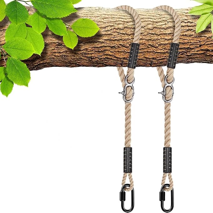 SELEWARE Tree Swing Rope Hammock Tree Straps hanging Kit, Adjustable Rope Fast & Easy to Hang Hammock Chair Swing for Indoor Outdoor Tree Branch Camping Playground Accessories (Beige, 80 Inch, 2 Pack)