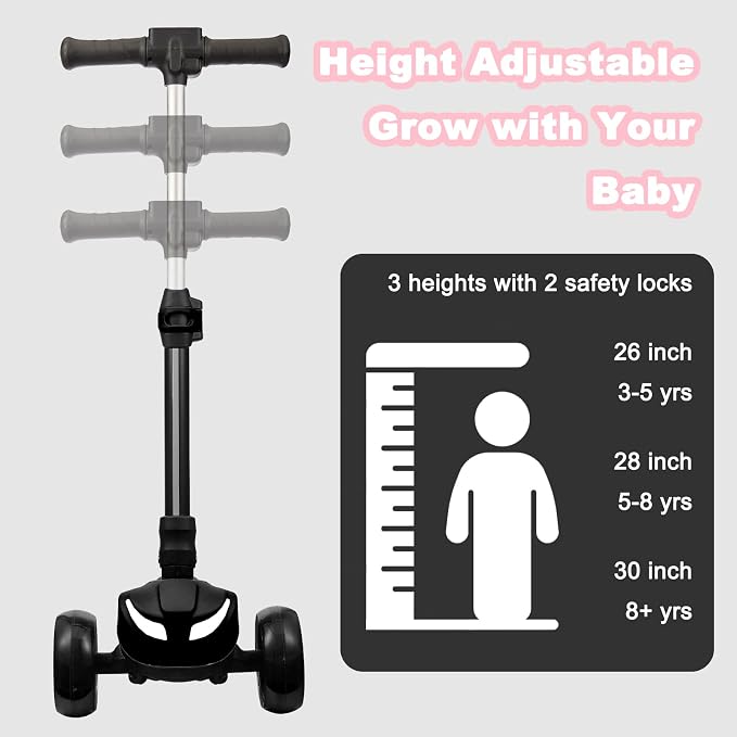 3 Wheel Electric Scooter for Kids Ages 3+, LCD Display, Colorful Lights, Reliable Thumb Throttle, 3 Adjustable Height, 5Mph Safe Speed and Long Range, Foldable Kids Electric Scooter