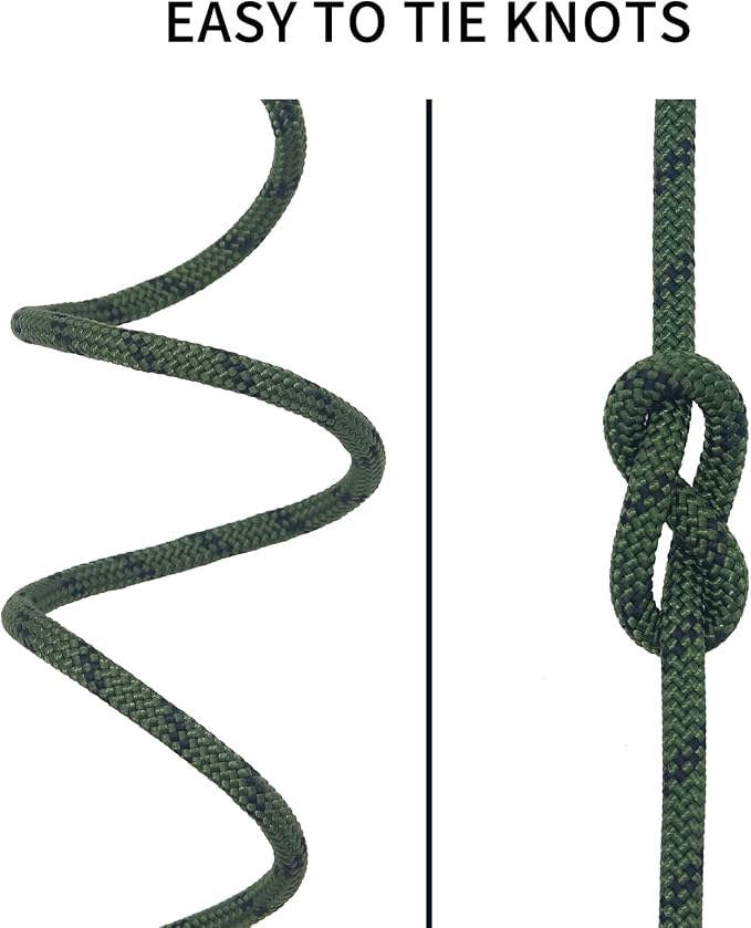 NewDoar Static Climbing Rope - 8mm (5/16c) / 10mm (3/8”) Double Braid Accessory Cord for Rock,Hauling, Prusik, Survival - Pre-Cut 20FT, 50FT, 100FT, 165FT Lengths - Outdoor, Fire Rescue Equipment
