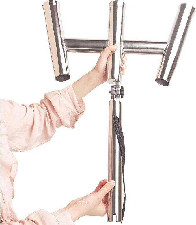 3 Tube Rod Holder-Stainless Steel Trident Outrigger Stylish-Tree Triple Rod Holder Adjustable Silver Kite Fishing Mount 3-Rod Racks for Boat, Ship, Yacht
