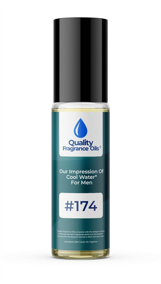Quality Fragrance Oils' Cool Water for Men Impression #174 | Long-Lasting Perfume Oil, Alcohol-Free, Strong Scent, 10ml Roll-On | Affordable Alternative to Designer Fragrances