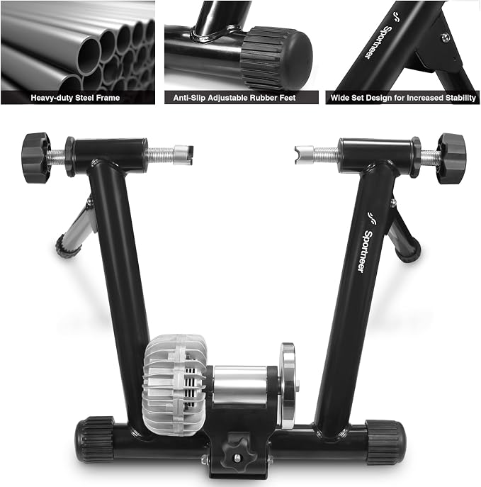 Sportneer Bike Trainer - Fluid Stationary Bike Stand for 26-29" & 700C Wheels - Auto Resistance Control Bike Trainer Stand for Indoor Riding with Noise Reduction Wheel for Road Bikes