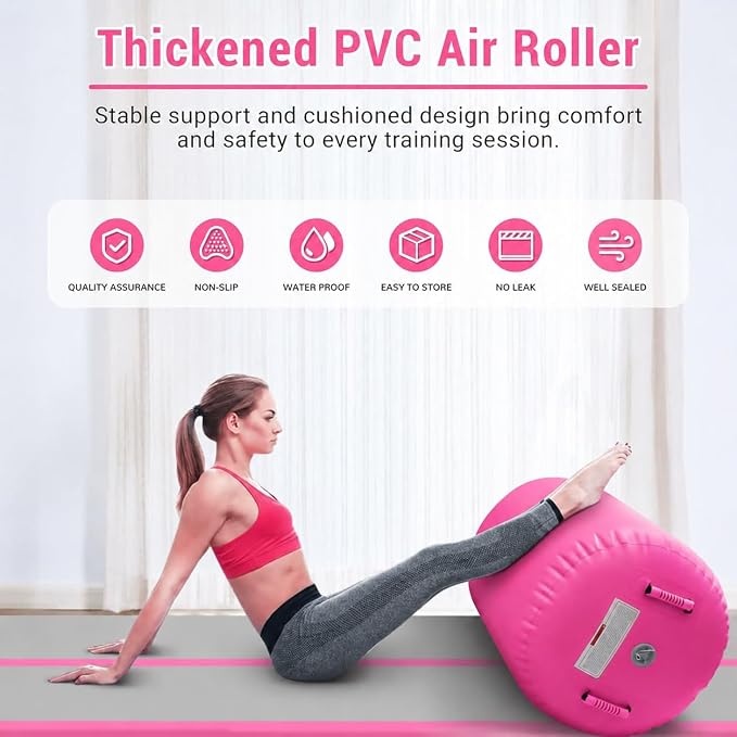 CZGBRO Gymnastics Barrel Air Roller NO Pump, Inflatable Tumbling Equipment Air Mat Octagon Mat for Backhandspring Training Cheerleading Home Use