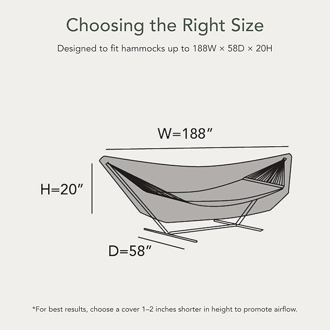 Covermates Elite Hammock Cover – Weather-Resistant 300D Polyester with Double-Stitched Seams, Adjustable Buckle Straps & Lightweight All-Weather Protection, 188W x 58D x 20H, Khaki