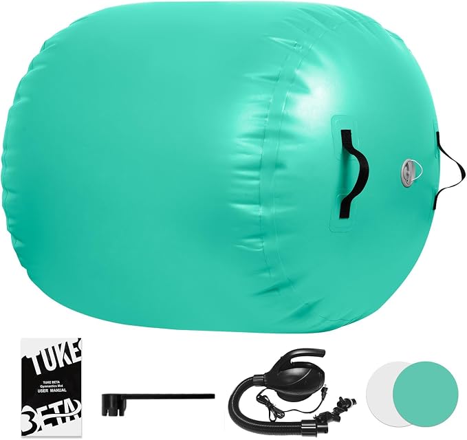 Gymnastics Air Roller Air Barrel Inflatable Tumbling Mat Tumble Air Spot - Gymnastics Training Springboard - Round Inflatable Springboard with Pump for Yoga Training Cheerleading Home Use