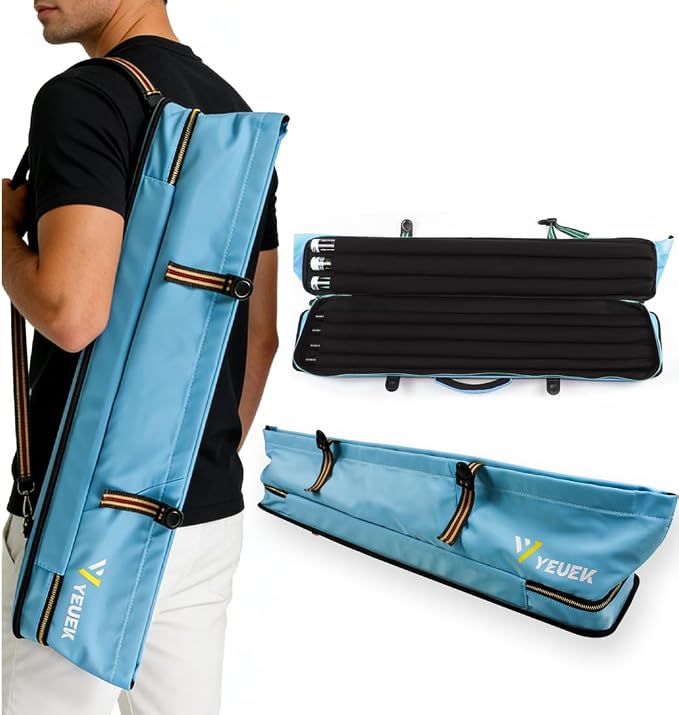 Pool Cue Case 3x4,Pool Stick Case 3 Sticks with Accessory Zipper Pockets,Cue Stick Case with Shoulder Strap Handle,Billiard Pool Cue Carrying Case with Large Front Accessory Pocket