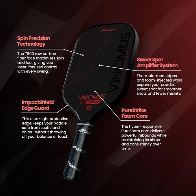 GATORSTRIKE Vincimus Air Controller T600 Pickleball Paddle, T600 Carbon Fiber Pickleball Paddle with Enhance PP Honeycomb 16mm Core, 8.1oz with GatorGrit Face