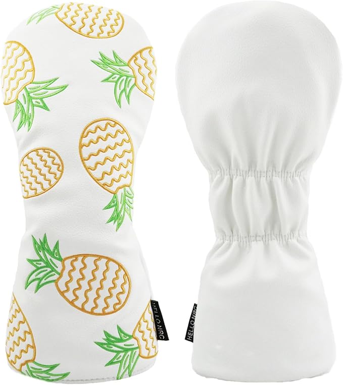 Pineapple Golf Headcovers Set of 3 Driver Fairway Hybrid Covers,Synthetic Leather Rotatable Headcovers for Woods and Driver,3pcs Unisex White or Yellow Golf Club Head Covers