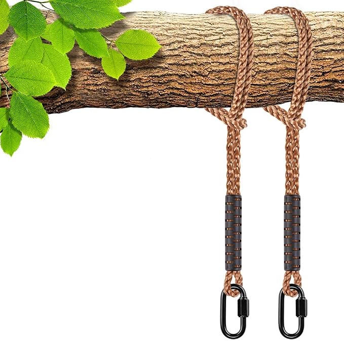 SELEWARE Hammock Straps, Tree Swing Rope, Hammock Chair Hanging Rope Kit W/Carabiner Snap Hook Holds to 1000lbs, for Outdoor Playground Swings Hammock Yoga Boxing, 8 ft, 2 Pack