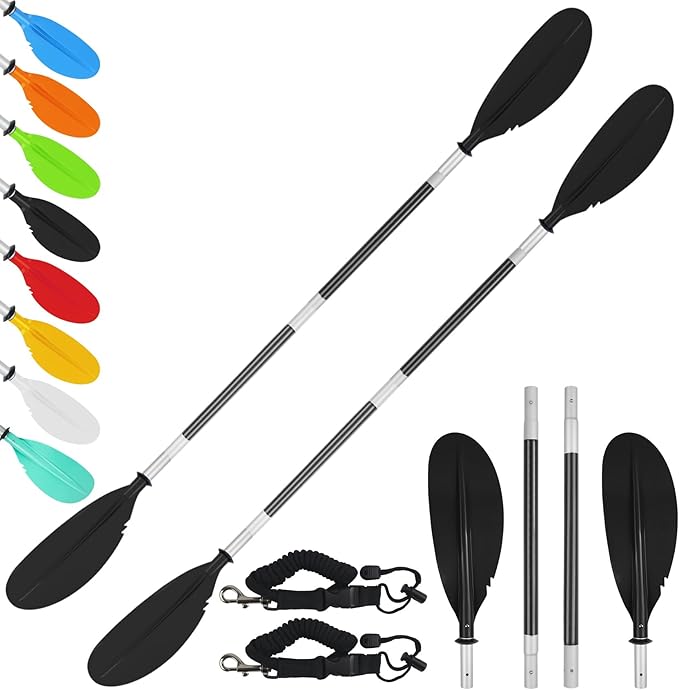 Kayak Paddle,88in 4 Pieces Boat Oars Kayak Paddles,Heavy Duty Aluminum Alloy Shaft Float Lightweight Detachable Adjustable Fishing Kayak Paddle for Adults with Paddle Leash(8 Color ，1Pack,2Pack)