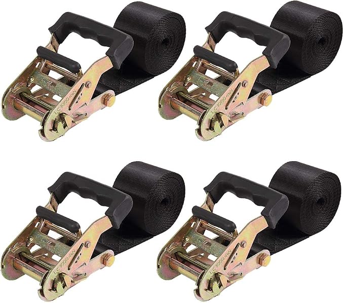 Endless Ratchet Tie Down Straps Heavy Duty Cargo Tie Downs, Sturdy Nylon Black Strap Down Ratcheting Securing Straps, Track Spring Fittings, Tie-Down Motorcycles, Trailer Loads, Kayak