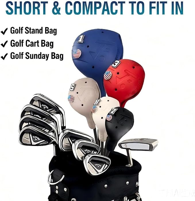 Snap-On Golf Club Covers for Right-Handed Golf Clubs, Easy On Off in 1 Second, Fits 460cc Drivers, Washable EVA Plastic with Shaft Lock, DIY Pins for Customization
