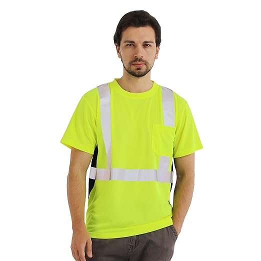 sesafety Safety Reflective Shirts, Class 2 High Visibility Shirts for Men Construction Work Mesh Short Sleeve Yellow 2XL