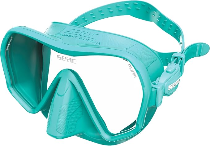 SEAC Pura – Frameless Single-Lens Silicone Diving Mask | Antifog Low Volume Mask for Diving and Snorkeling with 3D Buckle