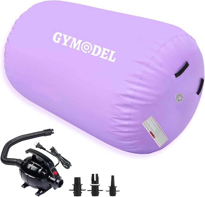 Air Roller Gymnastics Barrel Inflatable Tumbling Roller Air Mat, Air Barrel Gymnastics Tumble Track Mat with Pump for Backhandspring/Training Cheerleading/Yoga/Home and Outdoor Use