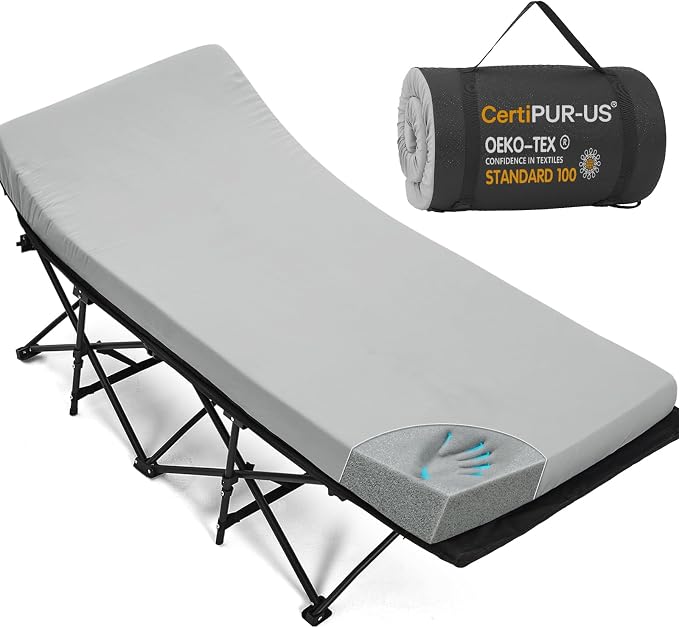 CYMULA Camping Cot Pad 2 Inch Memory Foam, Camping Pad for Folding Cot and Foldable Cot, Portable Roll Up Camp Gear for Car Camping Travel Tent, Non-Slip Waterproof Bottom, Removable Cover, Pad Only