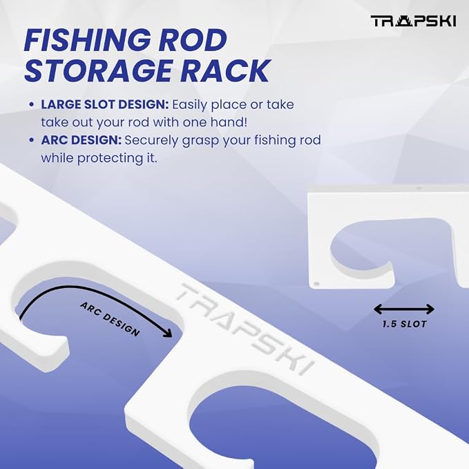 TRAPSKI Made in The USA Fishing Rod/Pole Holder Rack Organizers | Wall or Boat Mounting Fishing Rod Rack | Marine Grade HDPE Plastic | Pole Holder for up to 3 Rods | Stackable
