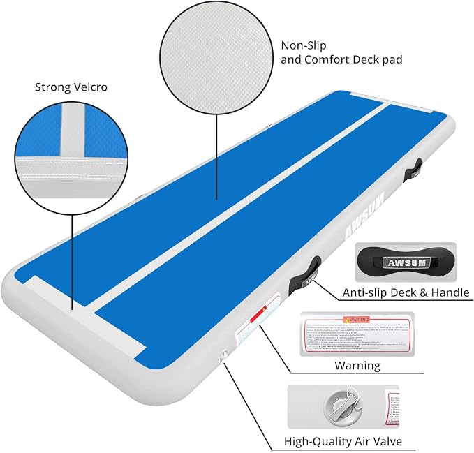 AWSUM Inflatable Gymnastics Mat 10ft/13ft/16ft/20ft/23ft Training mat 4/8 inches Thick tumbling mat with Electric Pump for Home/Gym/Outdoor