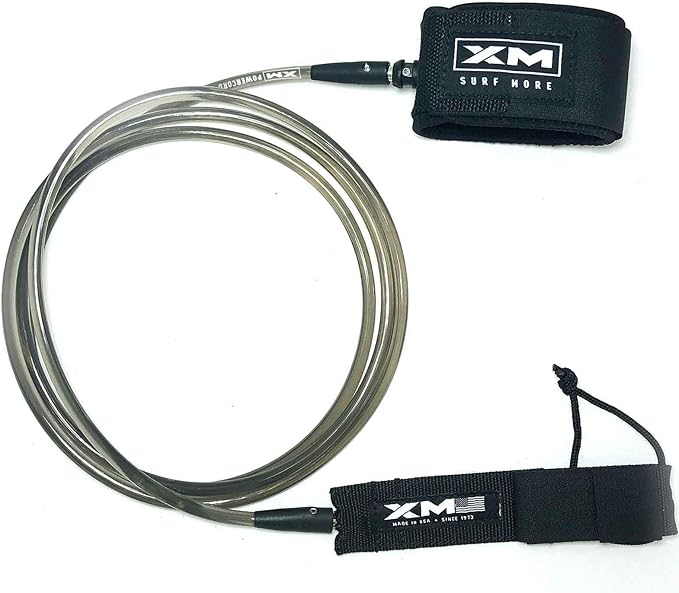 Regular Premium Surfboard Leash, 5/6/7/8/9/12ft Length, Cord (.270 in.) Unbreakable Swivels, Detachable Railsaver, Made in USA [3 Yr Warranty]