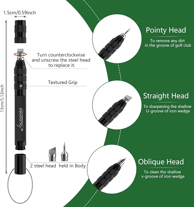 Golf Club Cleaning Kit Durable Golf Water Brush Sturdy Groove Sharpener with 3 Replaceable Heads Sharp Stainless Steel Blade for deep Cleaning Work on Most Wedges and Irons（Detachable Blade）