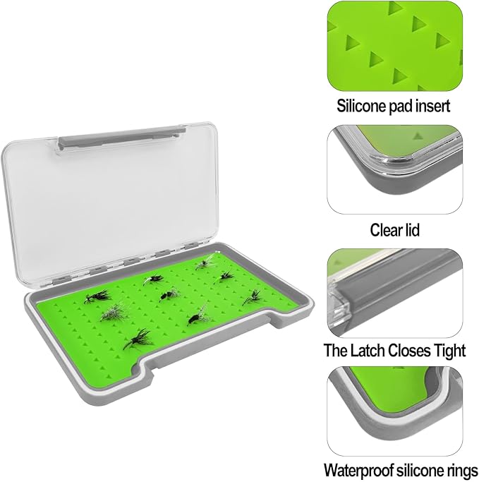 3 PC Fly Fishing Box Silicone Super Slim Waterproof Fly Fishing Tackle Trays Box Best Pocket Storage 7.36"X4.02"X0.63" (Waterproof-Green Silicone B)