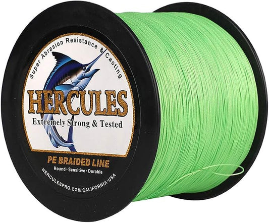 HERCULES Cost-Effective Super Cast 8 Strands Braided Fishing Line 10LB to 300LB Test for Salt-Water,109/328/547/1094 Yards(100M/300M/500M/1000M),Diam.#0.12MM-1.2MM,Hi-Grade Performance,Variety Colors