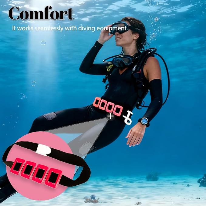 4Pcs 2.2Ib Dive Weights Belt Red Coated Diving Weight Block for Scuba Diving Coated Dive Weights Nylon Dive Belt with 1 Metal Quick Release Buckle for Free Diving Underwater Operations