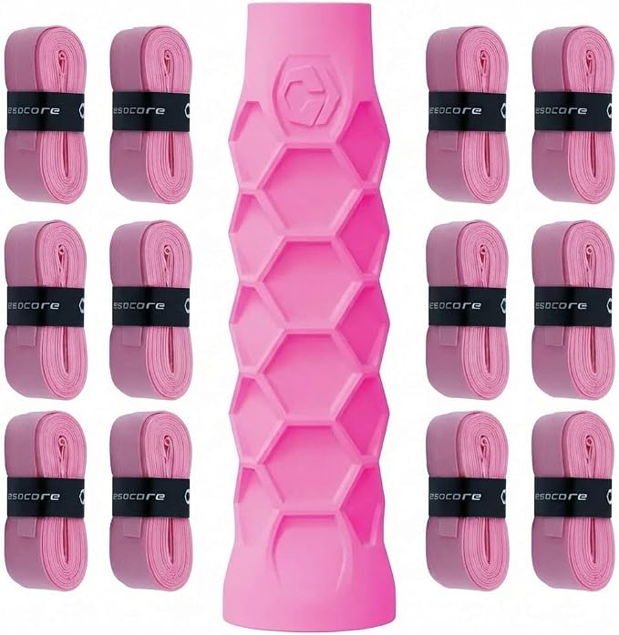 Hesacore Pickleball Bundle – Standard Grip Pink Size XS (5.25”) + Hesatac Overgrip Pink Tape 12-Pack – Anti-Sweat Control, Enhanced Stability, Reduced Vibration