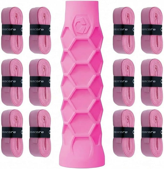 Hesacore Pickleball Bundle – Standard Grip Pink Size XS (5.25”) + Hesatac Overgrip Pink Tape 12-Pack – Anti-Sweat Control, Enhanced Stability, Reduced Vibration