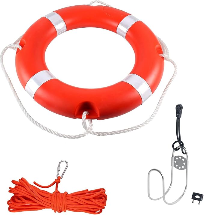 Life Ring for Boating Safety - 23" and 28" Boat Safety Throw Rings with Reflective Strip and Grab Lines
