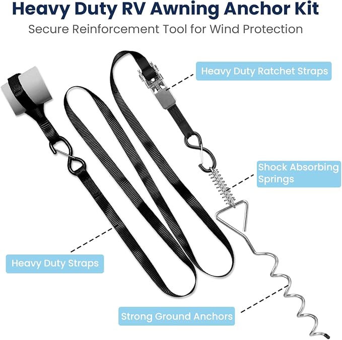 Heavy Duty RV Awning Tie Down Kit, Campers Awning Anchors Accessories