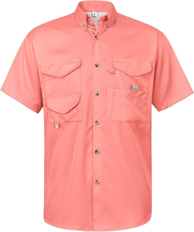 Alimens & Gentle Short Sleeve Fishing Shirt Wicking Fabric Sun Protection Casual Button Down Shirts