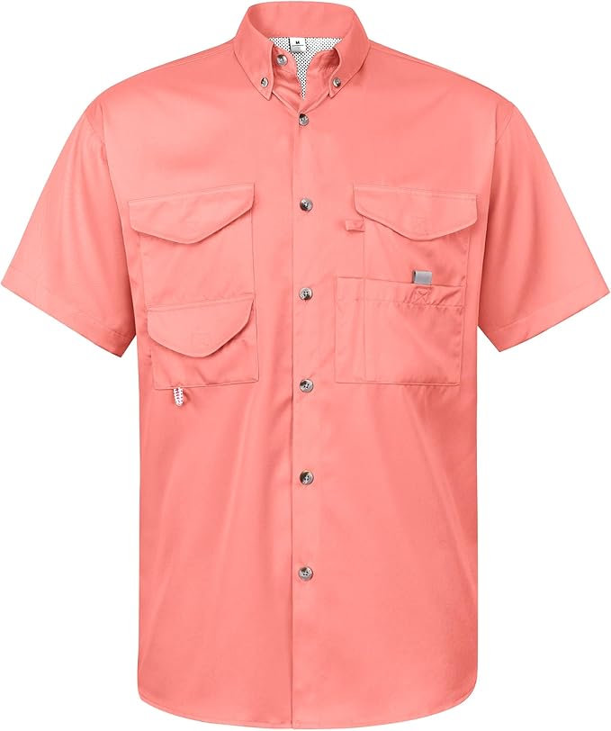 Alimens & Gentle Short Sleeve Fishing Shirt Wicking Fabric Sun Protection Casual Button Down Shirts