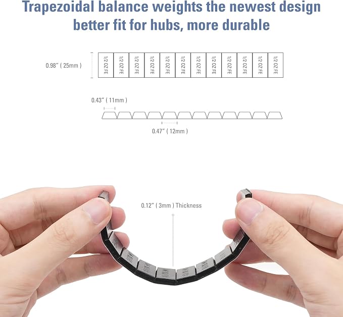 CKAuto 1/4oz Trapezium Adhesive Stick on Wheel Weights,EasyPeel Tape, 72oz/Box, US Quality(288pcs) Black