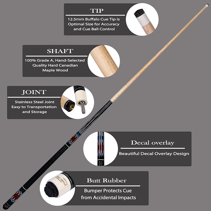 Pool Cue Stick Low Deflection Shaft Billiard Cue Stick with Hard Case 19-20 oz Professional Pool Stick