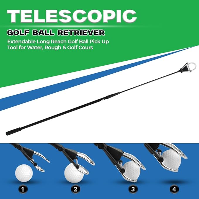 Golf Ball Retriever with Telescopic Design 15ft Reach | Golf Ball Picker for Water Hazards - Pick Up Your Golf Balls in Style