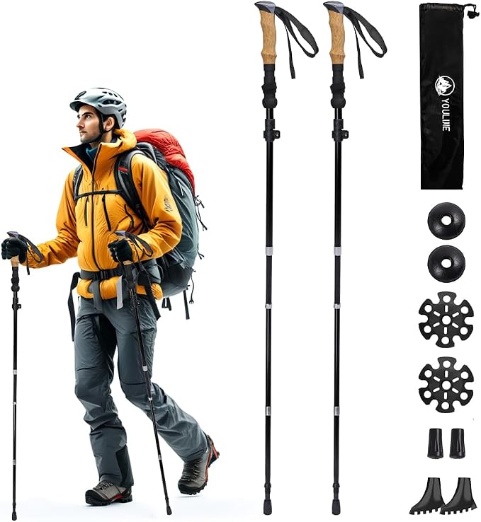 Ultralight 7.6oz 100% Carbon Fiber Trekking Poles, 2-Pack Collapsible Anti-Shock Hiking Poles with Tungsten Carbide Tips & EVA Foam Grip, Compact for Backpacking, Camping, Mountaineering