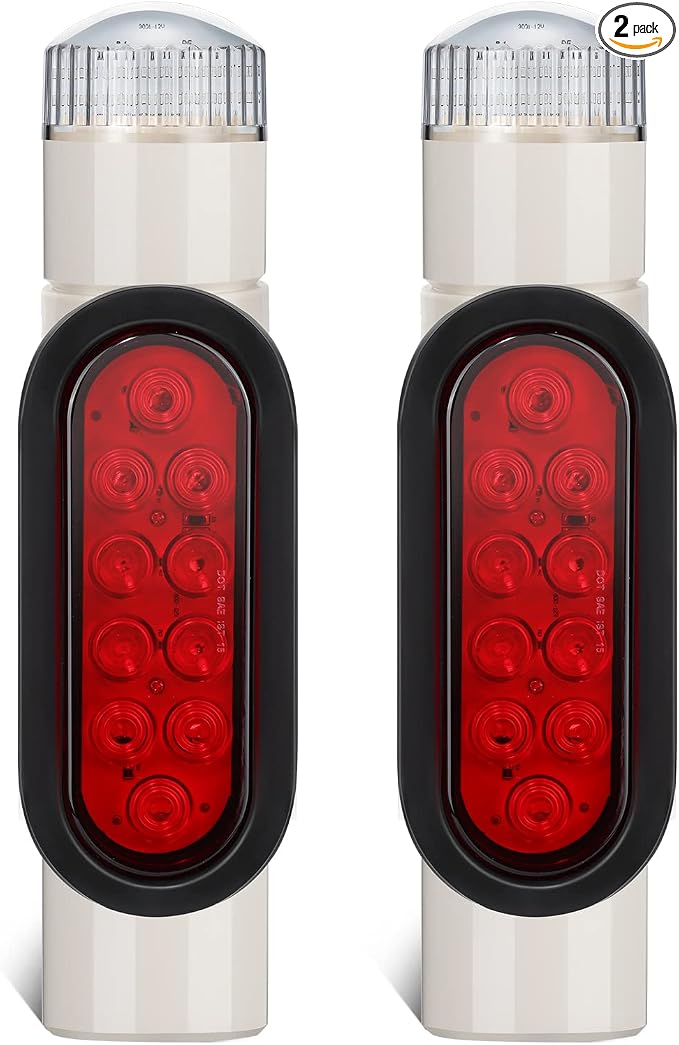 Partsam 2pcs Boat Trailer Guide on Post Pipe Light Set, [DOT Approved] [Patented] IP67 Waterproof Boat Trailer Guide Pole Lights for 2-3/8" PVC Pipe, Turn Signal Brake Tail Lights 12V