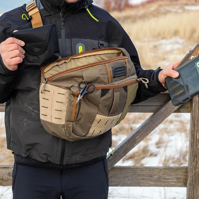 Fly Fishing Sling Pack for Wading, Trout and Bass Fishing | MOLLE Modular Storage System,Quick Rotation Access,Lightweight 1.5lb Design,