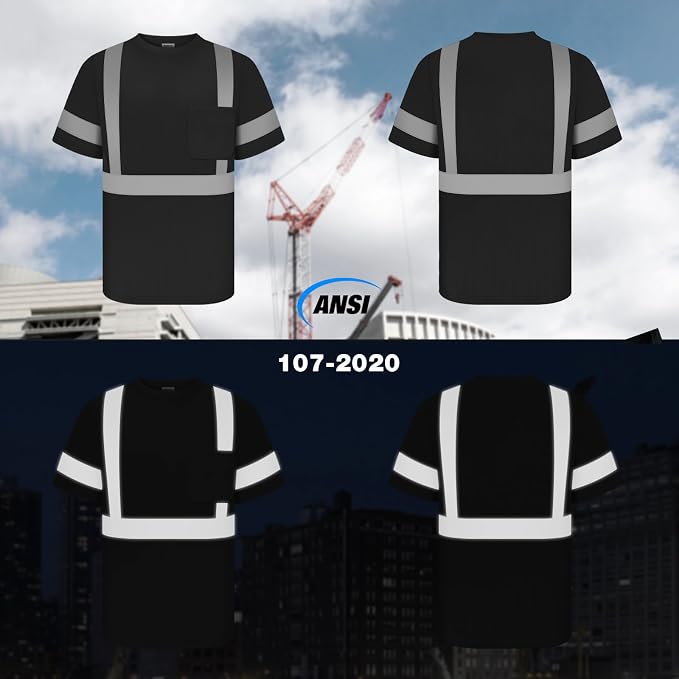 TCCFCCT Hi Vis Shirts for Men Class 3 High Visibility Shirts with Short Sleeves, Reflective Safety Shirts for Men Women, Durable Construction Work Shirts, Breathable, DC-Black 4XL 3PCS